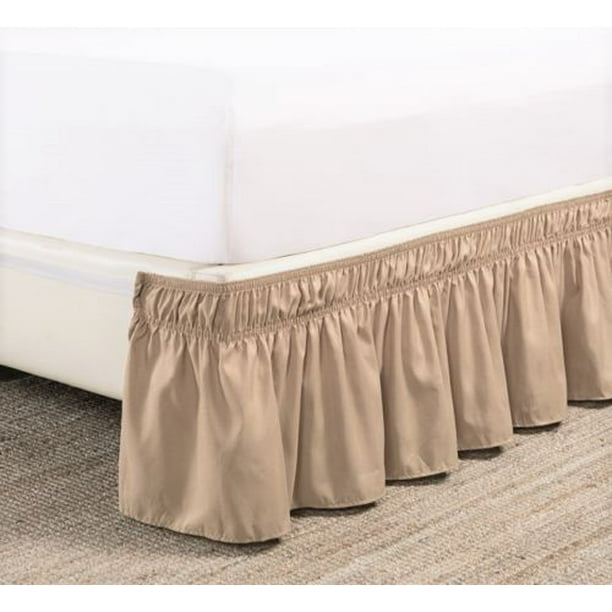 King Taupe Elastic Wrap Around Dust Ruffled Bed Skirt Bedding Bed Dressing Easy Fit 14" Drop