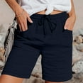 thumbnail image 2 of Bloomae Shorts for Women Dressy Casual Summer Drawstring Elastic High Waisted Wide Leg Lightweight Drawstring Comfy Short Pants with Pockets Dark Blue M, 2 of 7