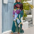 thumbnail image 4 of Iris Floral Art Print Women's Long Dress Long Sleeves Dress Vintage Dresses Party Maxi Dress High Waist Dress, 4 of 4