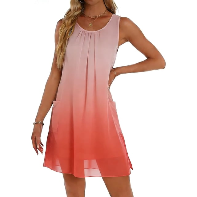 Vestido Formal Largo Impreso de Gasa Suelta con Cuello Redondo Y Bolsillos de Parche, Vestido Casual Largo para las Mujeres Primavera Verano