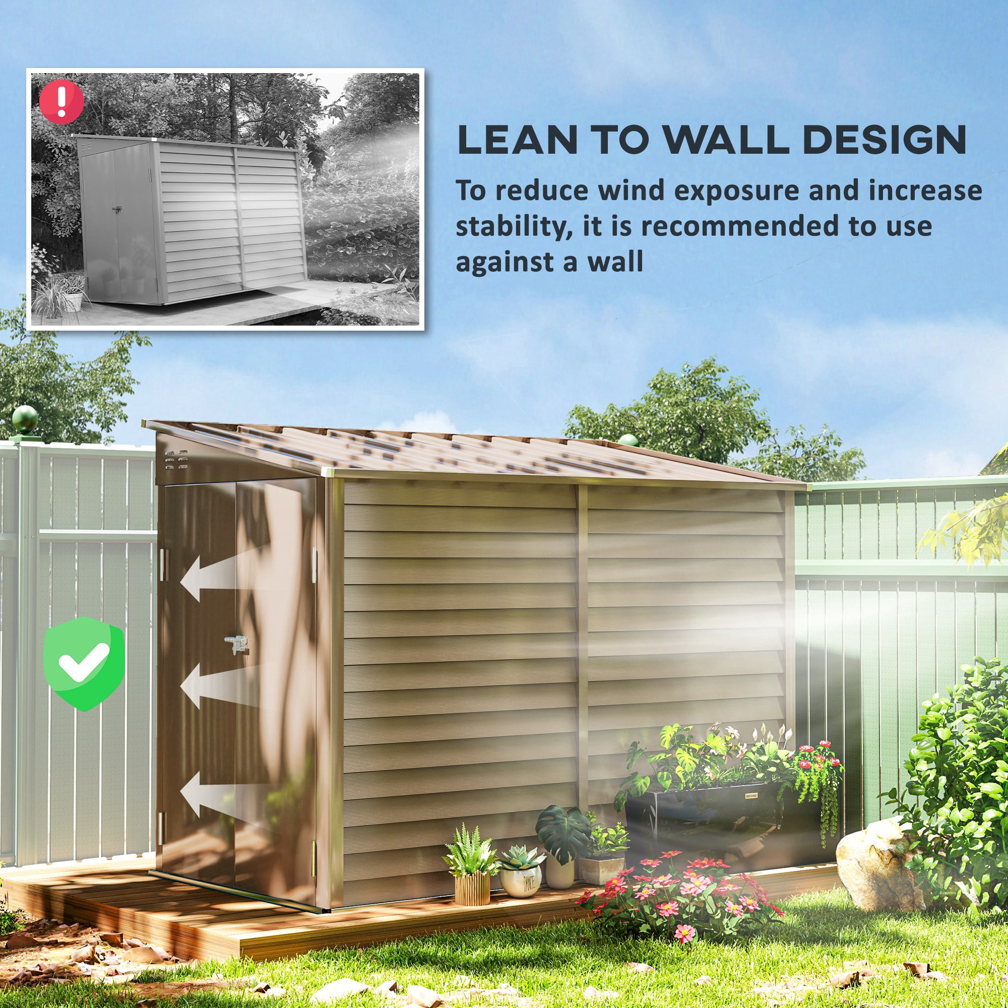 Outsunny 4.6' x 9' Metal Outdoor Storage Shed, Garden Utility Tool House with Double Lockable Doors for Backyard, Patio, Lawn, Garage, Brown