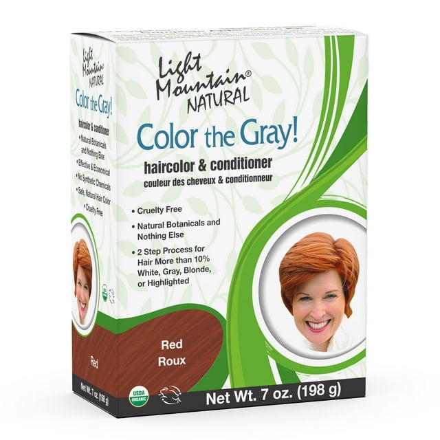Light Mountain Henna Color de cabello y acondicionador Color the Grey - Tinte para el cabello rojo Color de cabello semipermanente sin químicos de 2 pasos para cabello blanco, gris y rubio + 4 pinzas