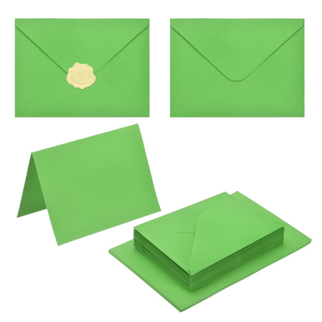 Uxcell 20 Paquete de Sobres Verde Hierba 5x7 con Tarjetas, Sobres A7 con Solapa en V y Adhesivos Dorados para Tarjetas de Felicitación e Invitaciones