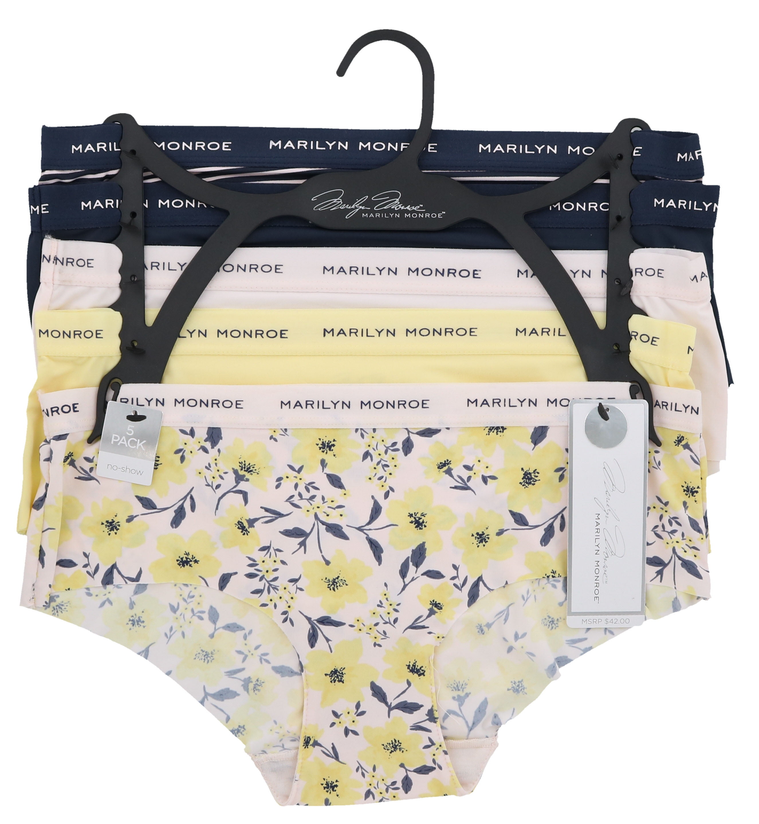 Marilyn Monroe Women's Seamless Sports Band Hipster Panties 5 Pack - Navy  Blue & Yellow Floral - X-Large 