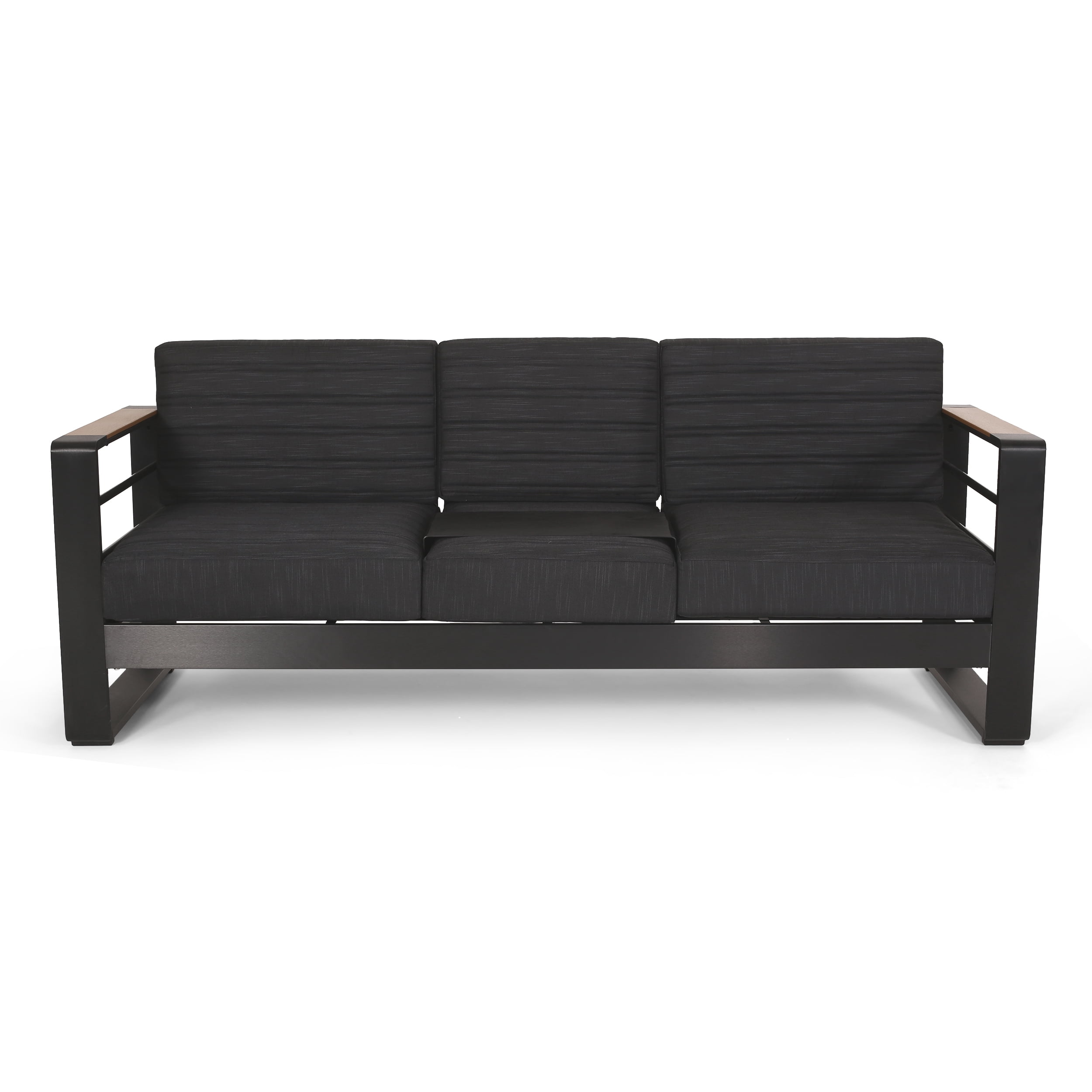 Outdoor 3 Seater Sofa, Aluminum Frame Leisure Couch for Patio Garden, Black
