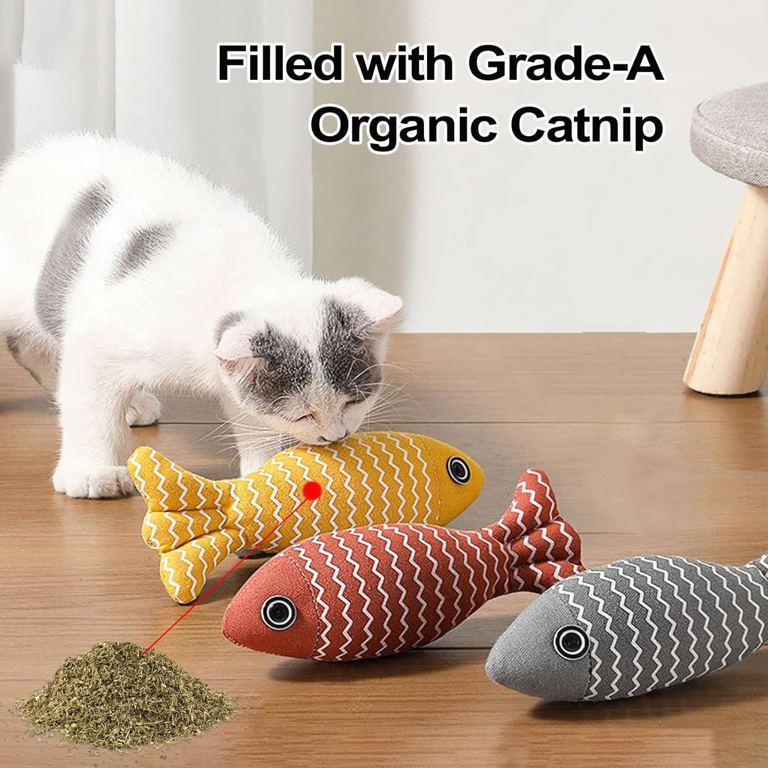 3 Pack Catnip Toy, Fish Cat Toy, Cat Chew Toy Bite Resistant Catnip Toys for Cats, Catnip Cat Toys, Cat Teething Chew Toy