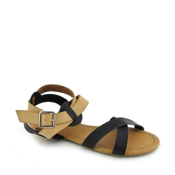 Bamboo Sherin-01 Criss-crossed Black Tan Sandals