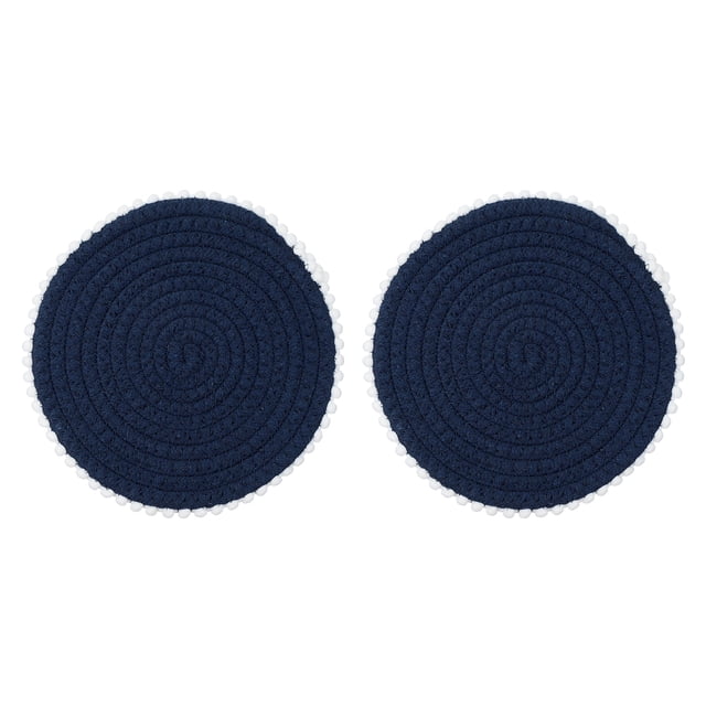 2Pcs Manteles Individuales Redondos Trenzados, 7.7" Manteles de Borde Floral Tejidos para Decoración de Mesa de Cocina (Azul Oscuro)