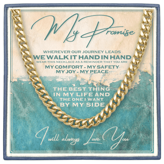 Soul Statement Cuban Chain Promise Necklace for Men - Durable Stainless Steel, Meaningful I Love You Card with Bible Verse, Anniversary for Husband, Boyfriend - Keepsake Gift Box (My Promise, Gold)
