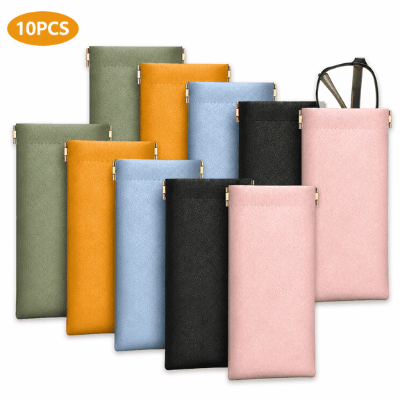 RYLZX 10Pack Leather Eyeglasses Cases PU Soft Sunglasses Pouch Squeeze Top Portable Glasses Cases for Men Women