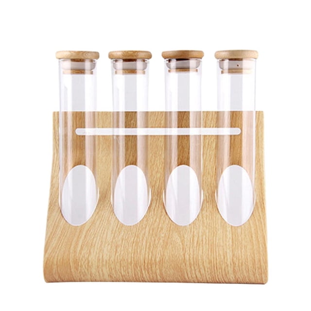 GROWTH TANK Glass Tube Storage Rack Exhibition Tea Display Visible Storage Non-Slip 4 Tubes Rack Clear Glass Test Tube for Scented Tea Tea Leaves Grains