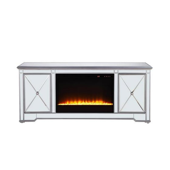 60 In Mirrored Tv Stand With Crystal Fireplace Insert Antique 60 In Mirrored Tv Stand With Crystal Fireplace Insert Antique Silver Com