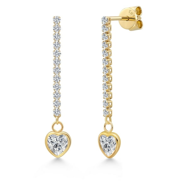 Gem Stone King 14K Yellow Gold Lab Grown Diamond Drop Dangle Earrings for Women | 1.36 Cttw | Gemstone April Birthstone | DEF Color | VVS-VS Clarity | 5MM Heart Earrings for Women