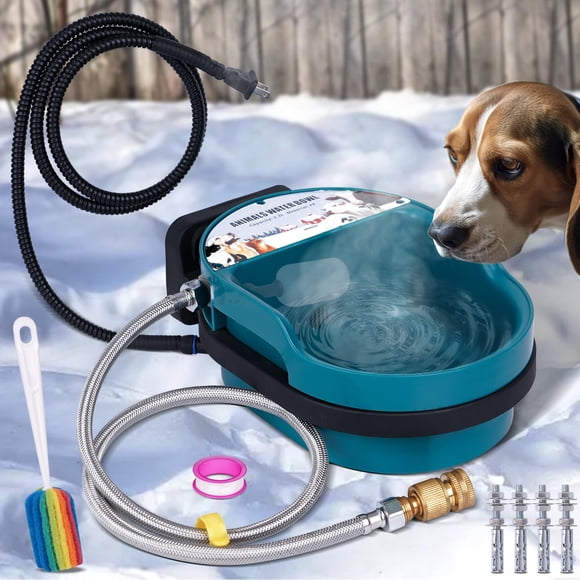 PAUQRWIE Heated Automatic Dog Water Bowl Outdoor Large Breed Heated Waterer with Float Valve Wall Mounted Pet Thermal-Bowl Winter Livestock Water for