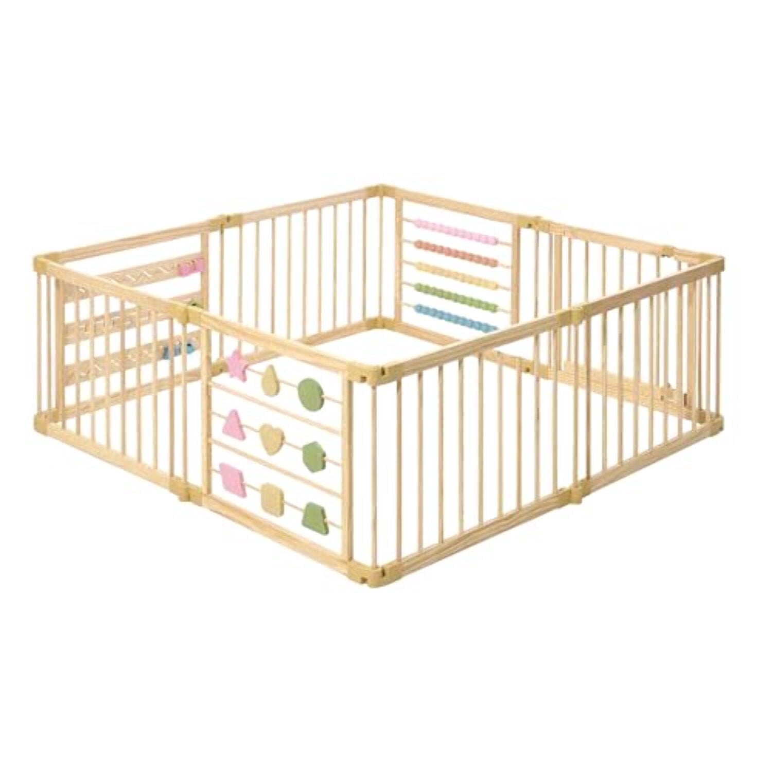 ZETY Wooden Foldable Baby Playpen 8-Panel Extra Large 63x63 in Play Yard for Babies