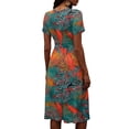 thumbnail image 6 of Minjewel Ladies Floral Casual Fashionable Short Sleeve V-Neck Dress for Spring Summer Women's Daily Casual Wear,Saffron,2XL, 6 of 6