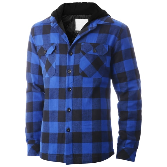 Ma Croix Mens Hooded Flannel Shirts Quilted Plaid Jacket