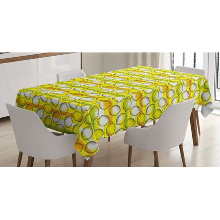 

Lemon Tablecloth Dotted Fresh Citrus Fruits Pattern with Horizontal Stripes with Summer Season Colors Rectangle Satin Table Cover for Dining Room and Kitchen 52 X 70 Multicolor by Ambesonne