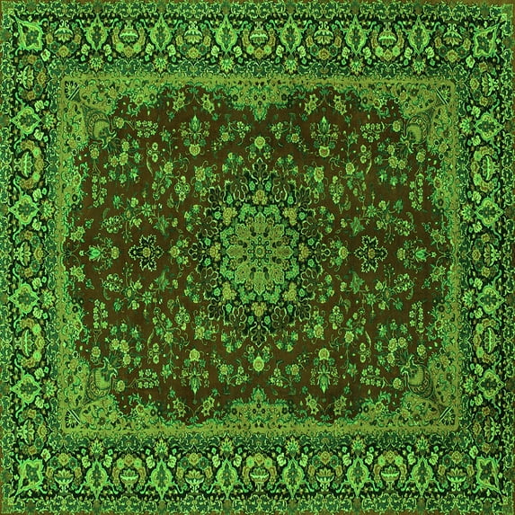 Ahgly Company Indoor Square Medallion Green Traditional Area Rugs, 6' Square