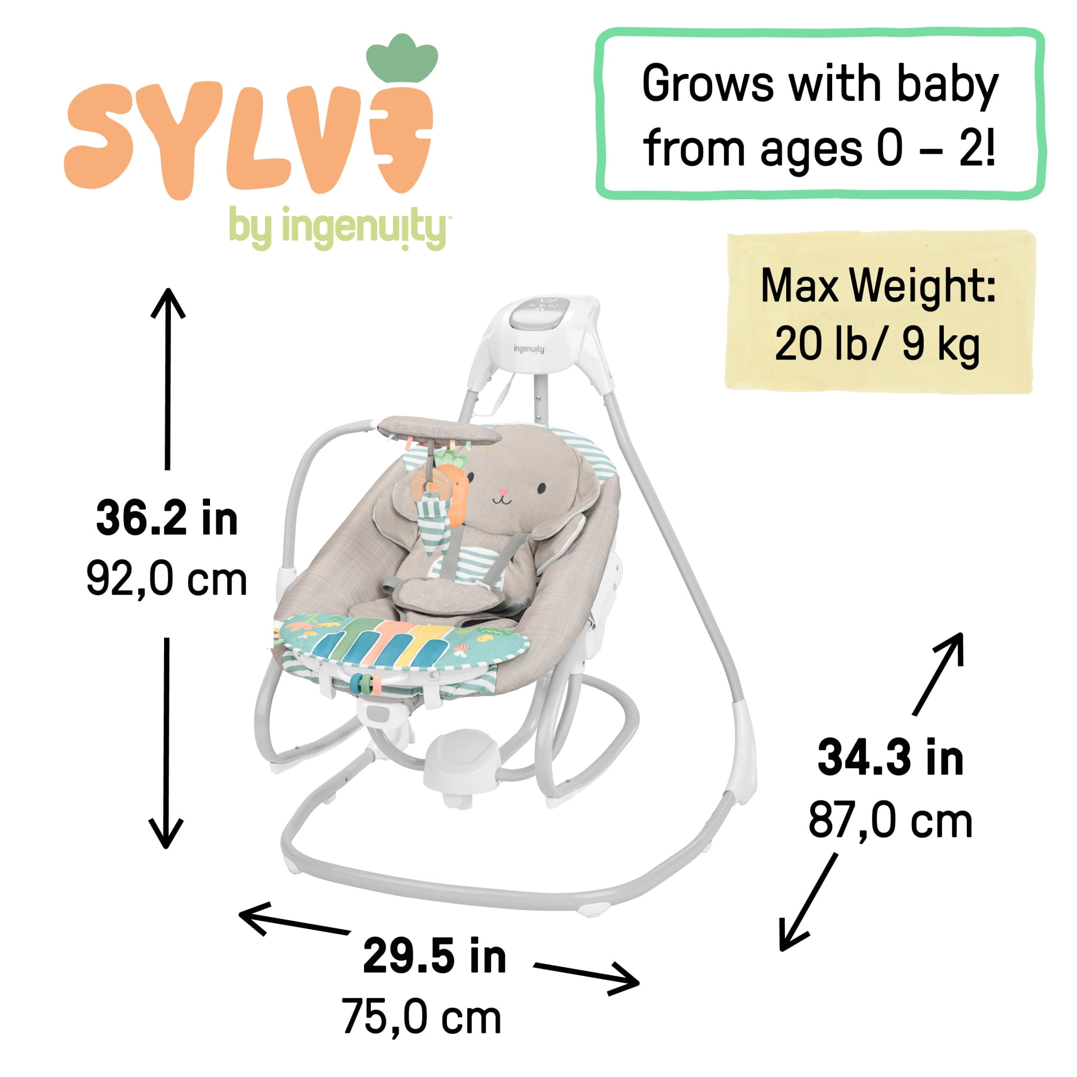 Ingenuity Simple Comfort Piano Playtime 4-in-1 Baby Swing & Rocker, Infants Ages 0-24 Months