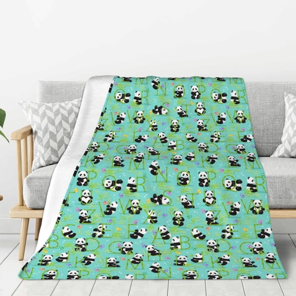 Hirioo Alphabet And Panda for Flannel Blanket, Cozy and Warm Throw for Bed or Couch ,Perfect for All Seasons-80"x60"