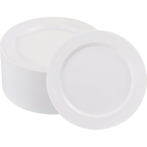 50 PCS White Plastic Plates for 50 Guests,10.25 inch Heavy Duty Disposable Plates for Wedding,Party,Birthday,Smooth Edge & Sturdy Dinner Plates