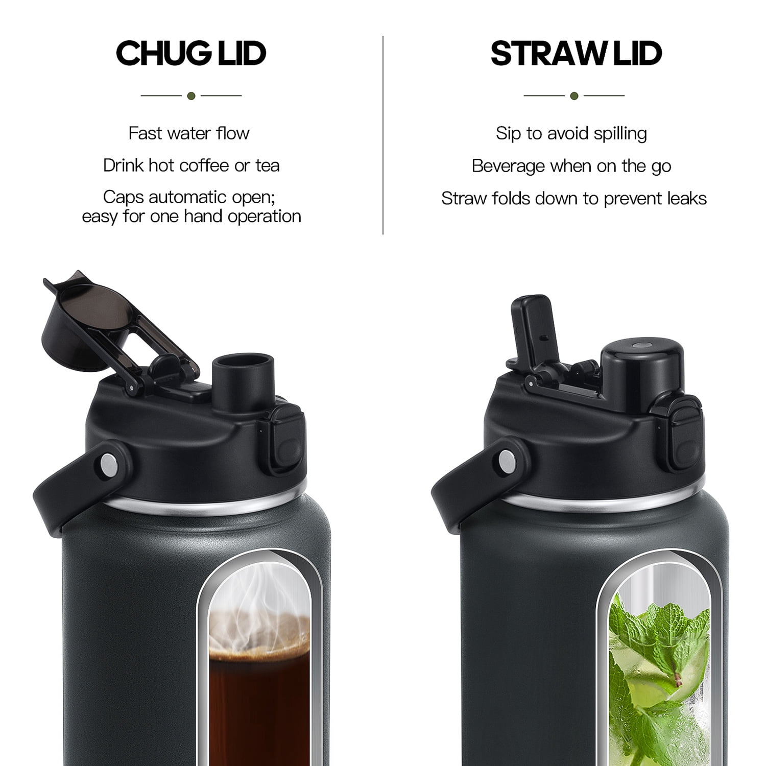 GEDUX 64 oz Insulated Stainless Steel Water Bottle, Half Gallon Water Bottle with 2-in-1 Chug & Straw Lid and Handle, Leak Proof Wide Mouth Vacuum Tumbler for Gym Travel
