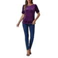 thumbnail image 2 of INSPIRE CHIC Velvet Top for Women's Round Neck Puff Short Sleeve Party Clubwear Blouse, 2 of 5