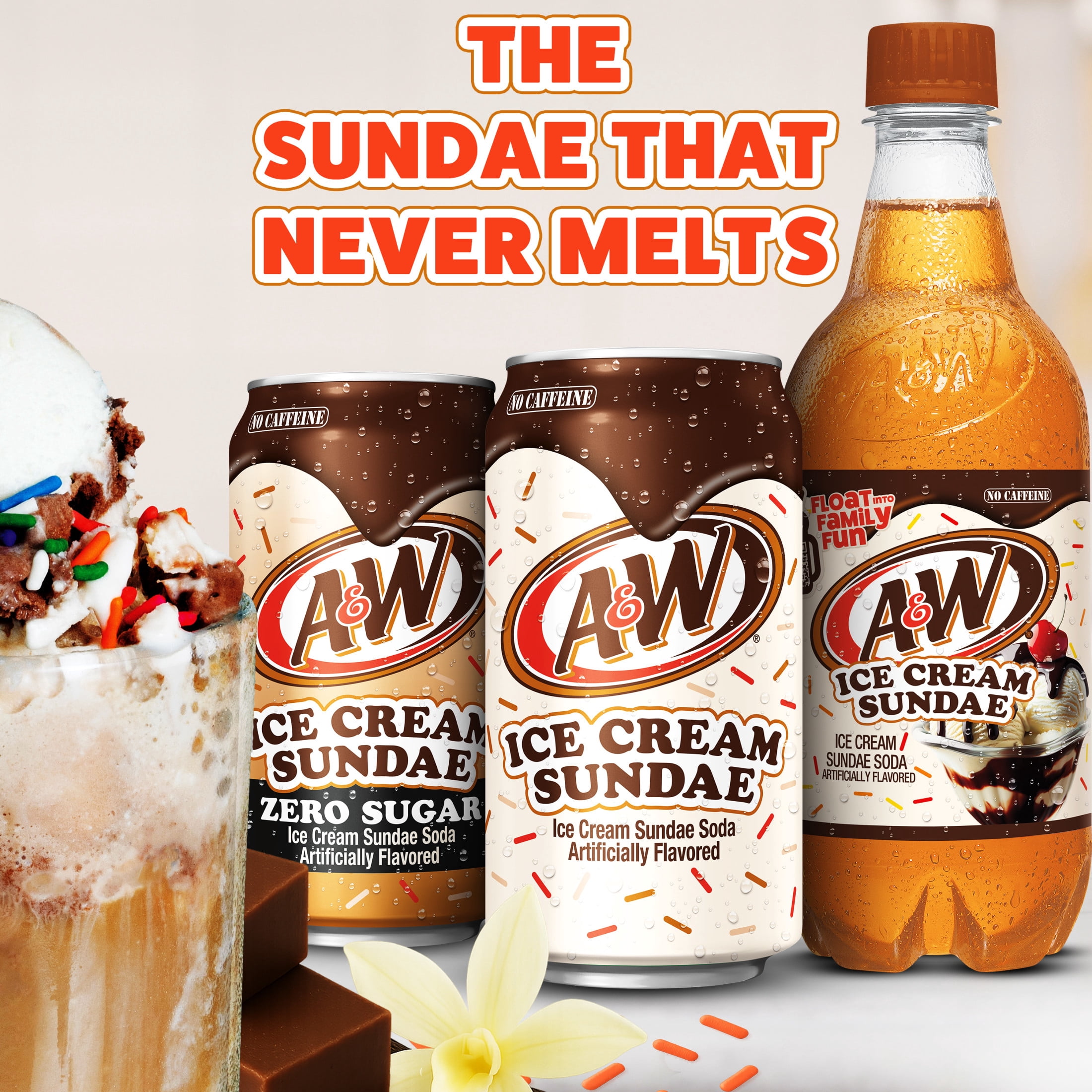A&W Ice Cream Sundae Soda Pop, 12 fl oz, 12 Pack Cans