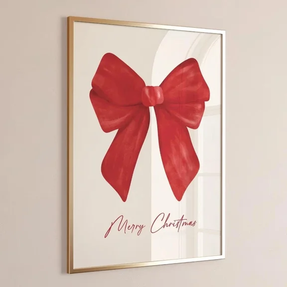 Kna Prints - Poster Christmas Red Bow Print Feminine Room Decor Ribbon Poster Holiday Wall Art, UNFRAMED-8x12