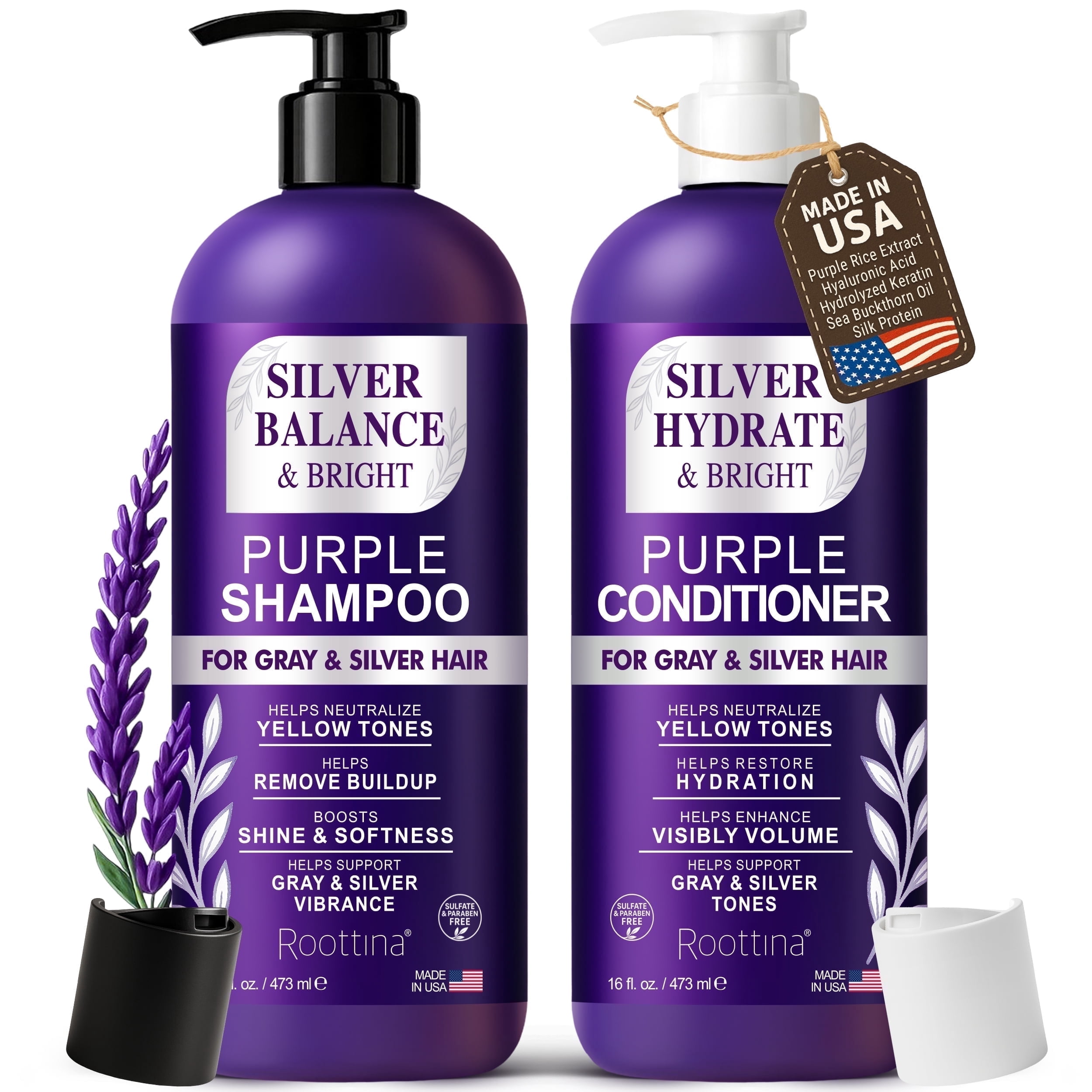 Roottina Sulfate Free Purple Shampoo & Conditioner Set for Gray