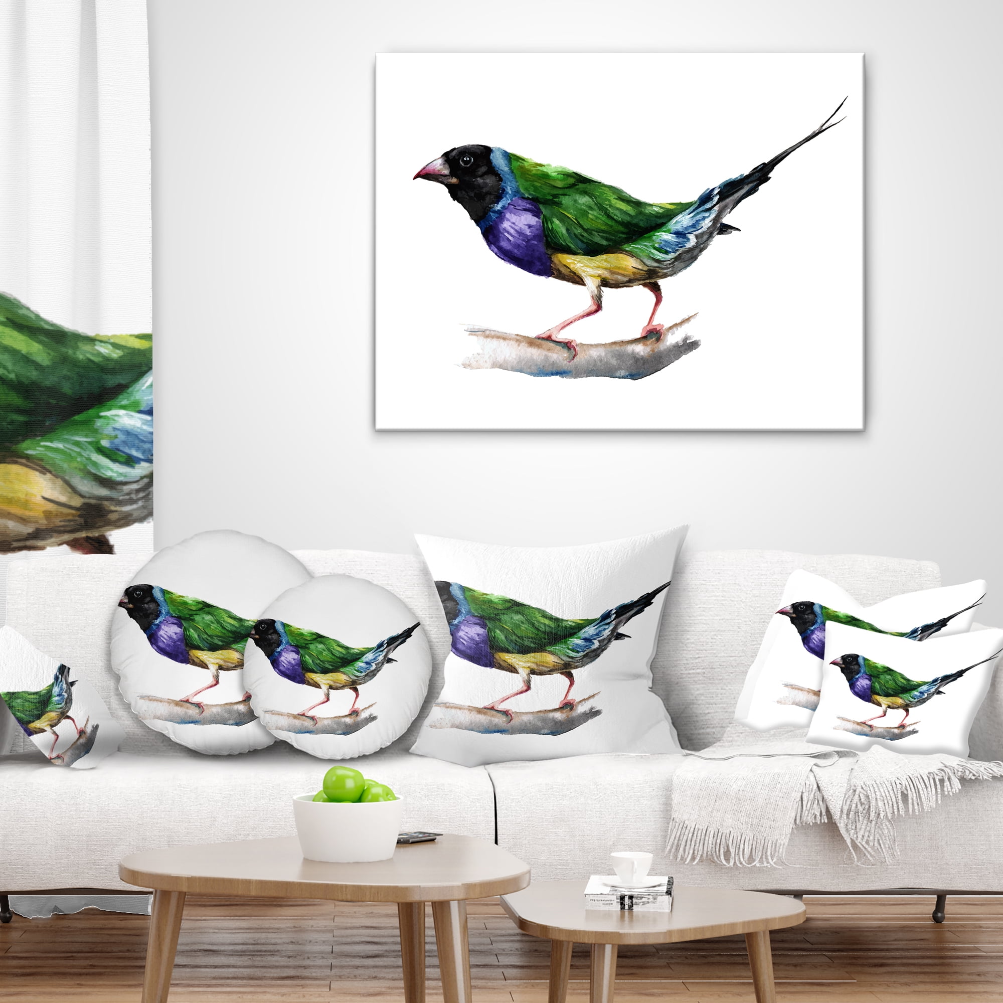 Designart Gould Finch - Animal Throw Pillow - 18x18