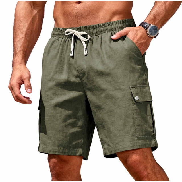 Mens Elastic Waist Shorts with Multi Pockets Solid Button Casual Work Pants for Men S 3Xl