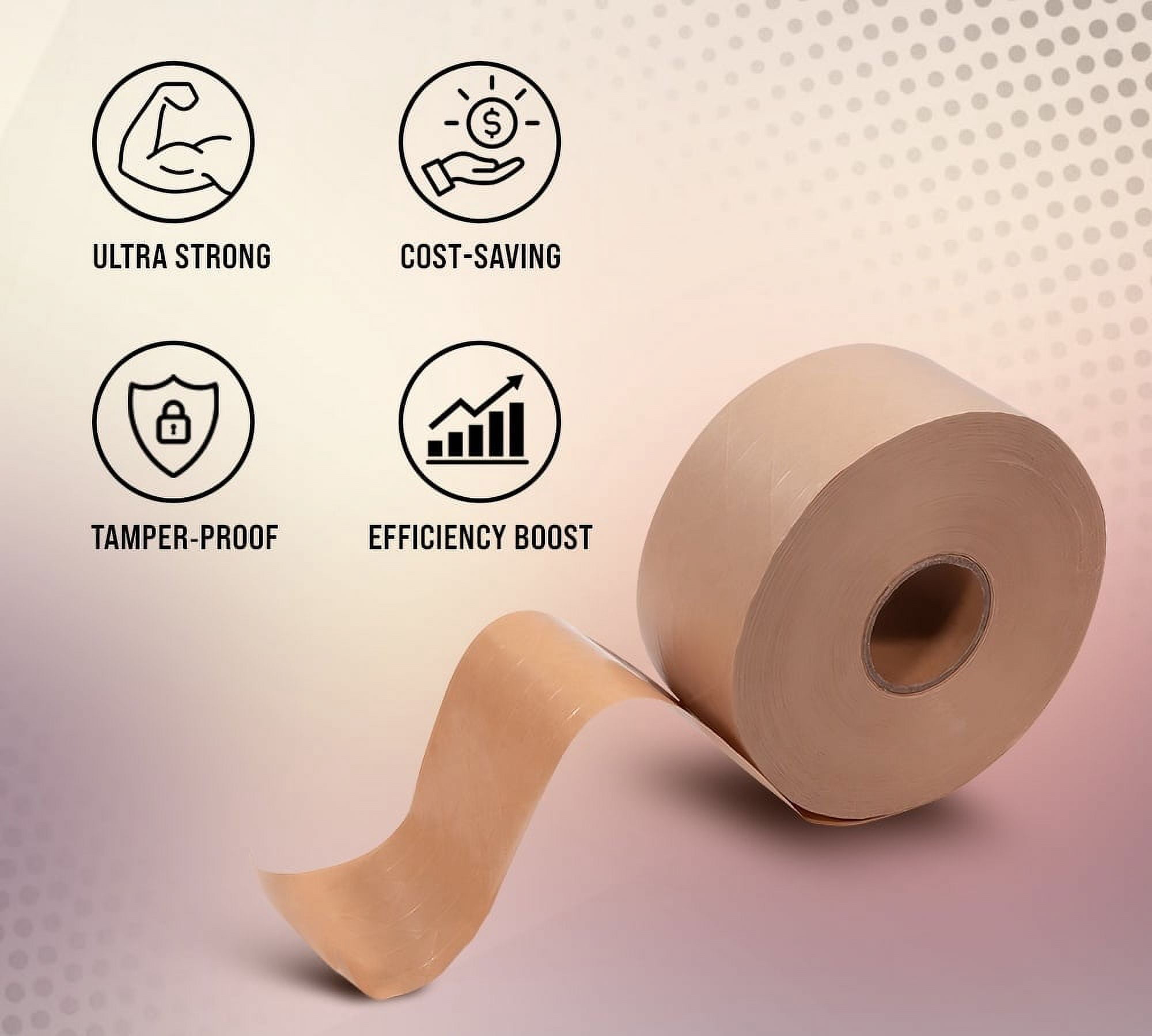 16 Rolls 2.75"x450' Water Activated Tape - Reinforced Gummed Tape for Package - Strong Adhesive & Holding Power Kraft Paper Tape - Brown Packing Tape for Sealing Box (7200 feet Total)