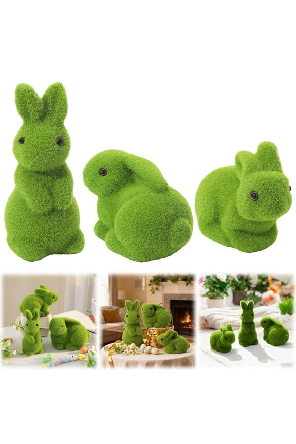 3Pcs Moss Bunny Decorative Figurines,Flocked Resin Easter Rabbit Decor Green Bunnies,Easter Bunny Decor,Artificial Rabbit Sculpture For Spring Garden Home Office Easter Home Party Centerpiece
