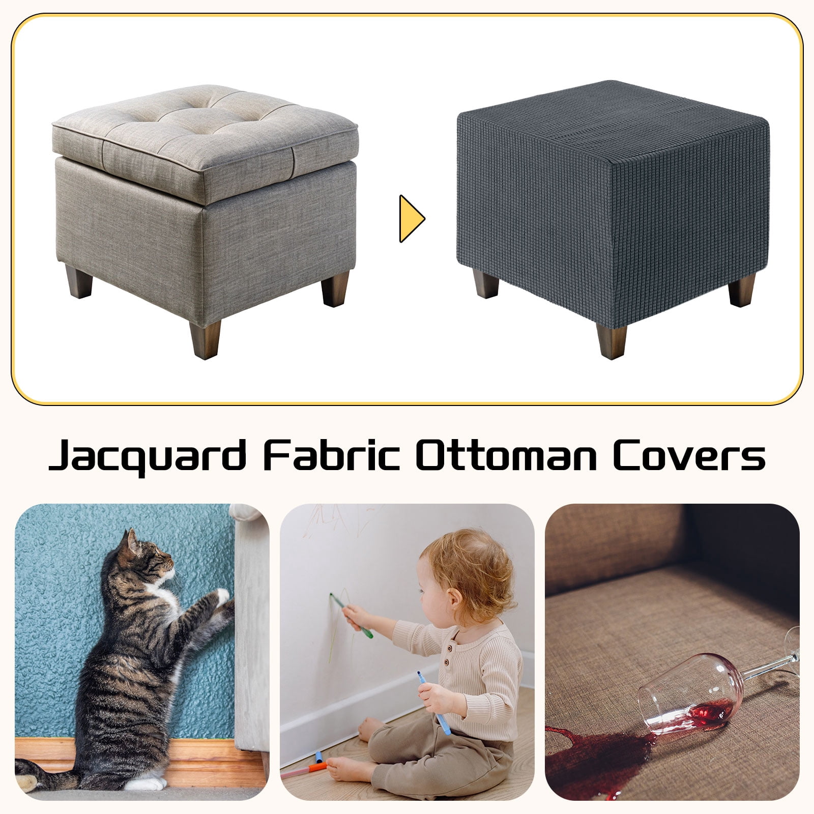 Unique Bargains Square Jacquard Slipcover Light Gray 23.6"-29.9" x 13.8"-17.7"