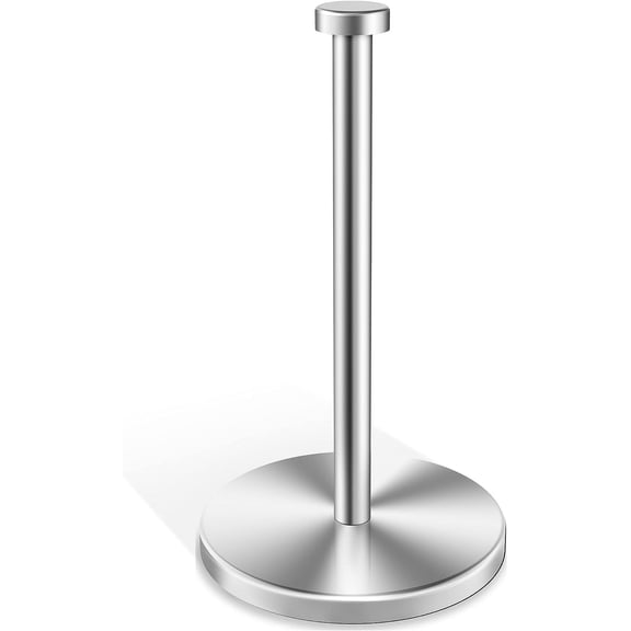 Stainless Steel Countertop Paper Towel Holder, Weighted Base with Suction Cups, Standing Paper Towel Roll Holder for Kitchen and Bathroom, Silver