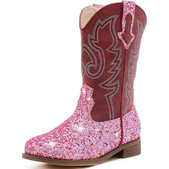 Girls Cowgirl Boots Unisex-Child Mid Calf Glitter Toddler Cowboy Boot Little Big Kids Western Riding Shoes