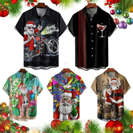 

MLFU Men s Shirts Short Sleeve Christmas Hawaiian Shirt For Men Tops 3D Printed Summer Holidays Men s Clothing