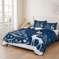 thumbnail image 2 of Quilts King Size Bedding Set, Navy Blue Christmas Lightweight Quilted Comforter, Xmas Tree Elk Snowflake Winter Soft Reversible Bedspread Coverlet with Pillow Covers for All Season, 96" x 106", 2 of 9