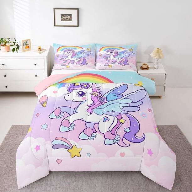 Juego de Ropa de Cama Feelyou Edredón de Microfibra Twin Unicornio