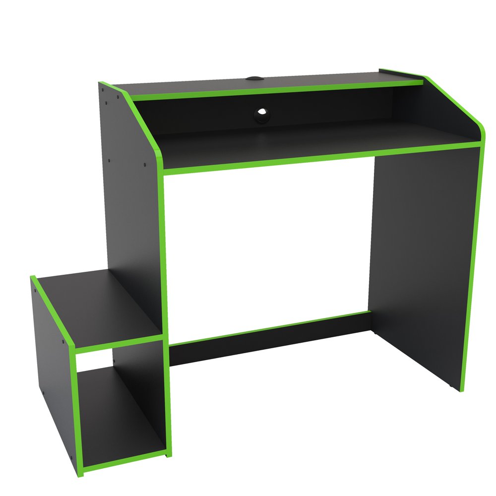 Polifurniture Legend Modern 21" Wood Portable Gaming Desk, Black/Green