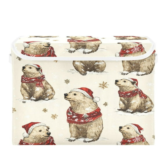 Storage Box With Lid 16.5x12.6x11.8In Foldable Stacked Household Storage Box Red Christmas Bear