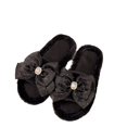 thumbnail image 6 of Plush Open Toe House Slides for Women with Sparkly Tulle Bow Lightweight Flat Indoor Slippers Black 36, 6 of 6