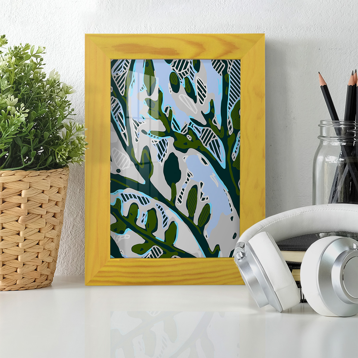 Abstract Tree Limbs II -Framed Print w/glass-Sunflower Yellow