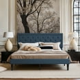 thumbnail image 3 of Amolife King Bed Frame with Adjustable Headboard, Fabric Upholstered Platform Bed, No Box Spring Required, Blue, 3 of 8