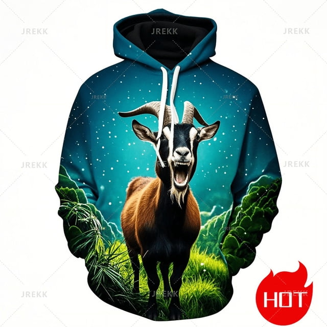 Sudadera con capucha y sudadera con estampado 3D de cabras que gritan, novedad, sudadera con capucha y gráfico de cabra enojada, ropa de calle divertida para niños