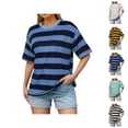 thumbnail image 1 of Striped Womens T Shirts 2026 Summer Fashionable Short Sleeve Crewneck Color Block Loose Tees, 1 of 5