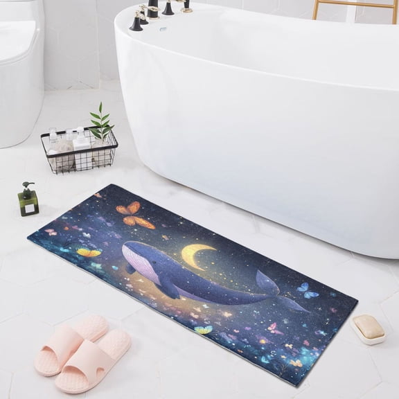 Haosy Cute Whale Floating in Nigh Bathroom Rugs Non Slip Absorbent Soft Plush Quick Dry Bath Mat, 39"x20"