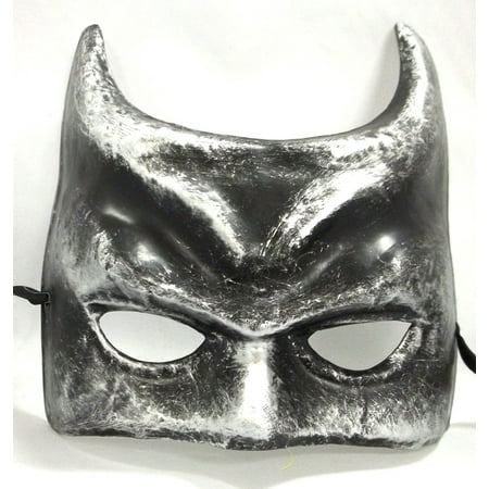 Silver Evil Devil Horns Paper Mache Halloween Mardi Gras Masquerade Mask